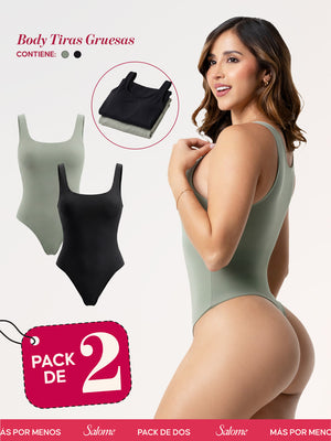 Paquete x2 Body Tiras gruesas, Escote Redondo, Control de Abdomen | Salome 5001