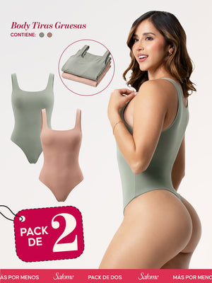 Paquete x2 Body Tiras gruesas, Escote Redondo, Control de Abdomen | Salome 5001