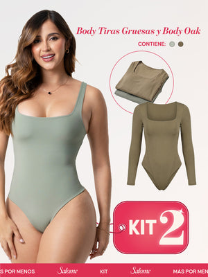 Kit Body Oak Manga Larga & Escote Cuadrado con Control Abdominal | Salome 5503 + 5002