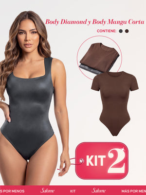 Kit Body Diario Diamond Escote Cuadrado & Manga Corta Sin Costuras | Salome 5006 + 5007 | 01L5