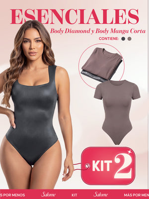 Kit Body Diario Diamond Escote Cuadrado & Manga Corta Sin Costuras | Salome 5006 + 5007 | 01L5