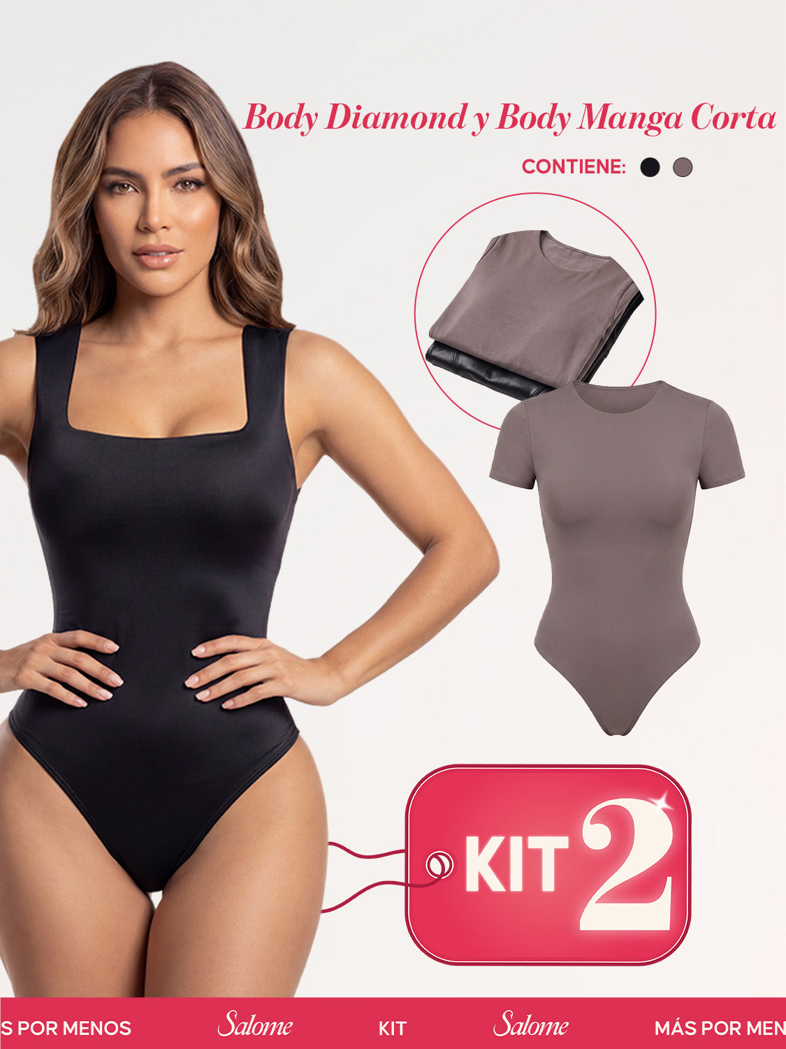 Kit Body Diario Diamond Escote Cuadrado & Manga Corta Sin Costuras | Salome 5006 + 5007 | 01L5