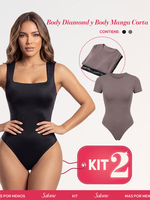 Kit Body Diario Diamond Escote Cuadrado & Manga Corta Sin Costuras | Salome 5006 + 5007 | 01L5