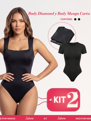 Kit Body Diario Diamond Escote Cuadrado & Manga Corta Sin Costuras | Salome 5006 + 5007 | 01L5