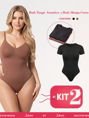 Kit 2 Bodys: Tanga Seamless y Manga Corta | Salome 5601 + 5007 | Ant 7001 + 01L5