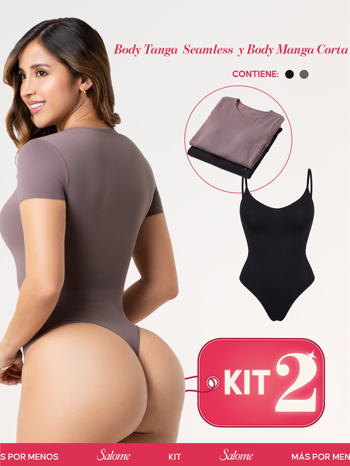 Kit 2 Bodys: Tanga Seamless y Manga Corta | Salome 5601 + 5007 | Ant 7001 + 01L5