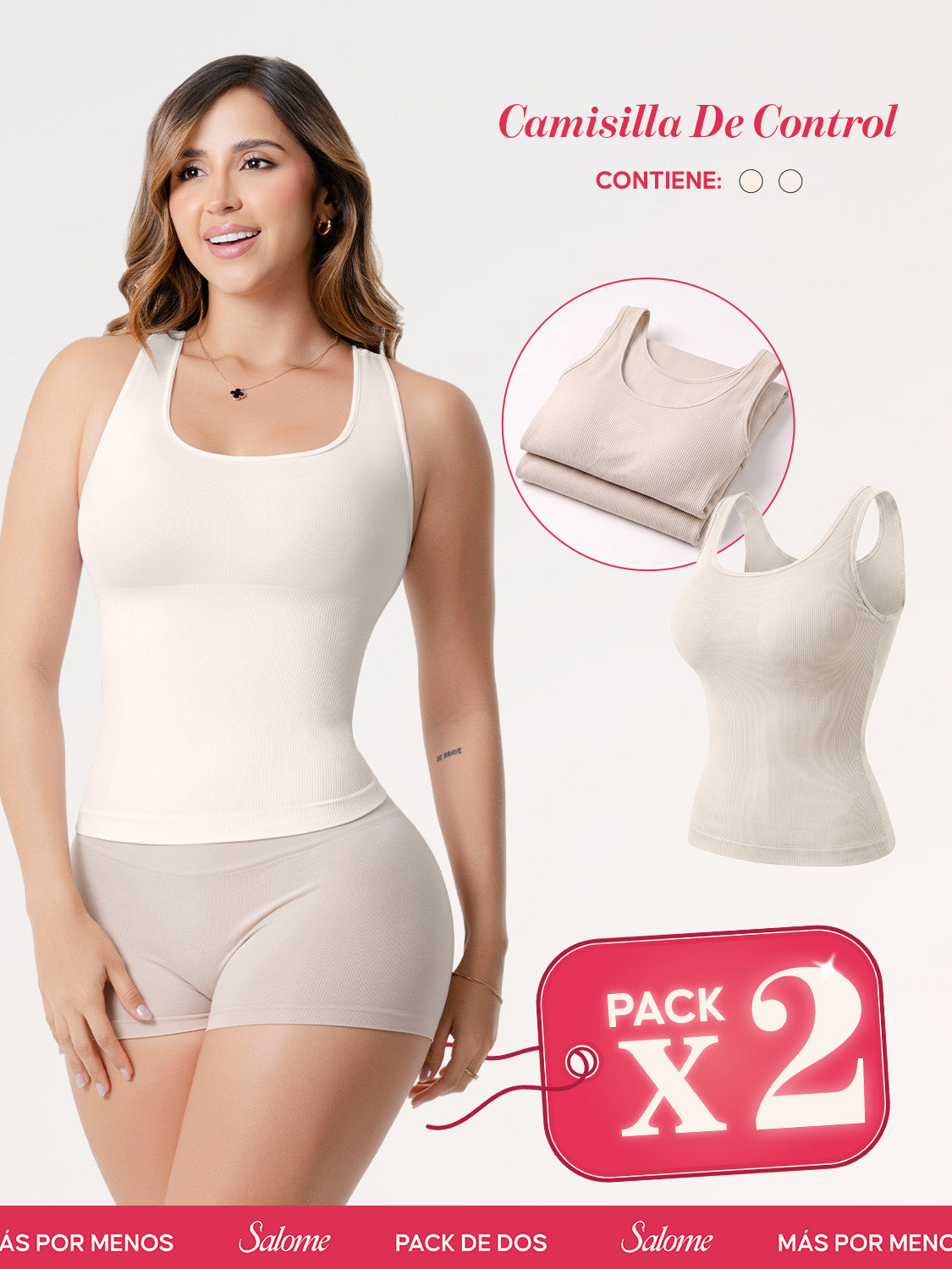 Camisilla de Control Salome 7004 Pack x2 Beige y Beige
