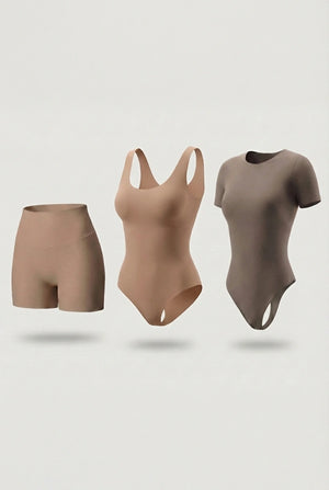 Trío Esencial Salome: Body Manga Corta + Short + Body Panty Invisible