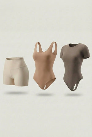 Trío Esencial Salome: Body Manga Corta + Short + Body Panty Invisible