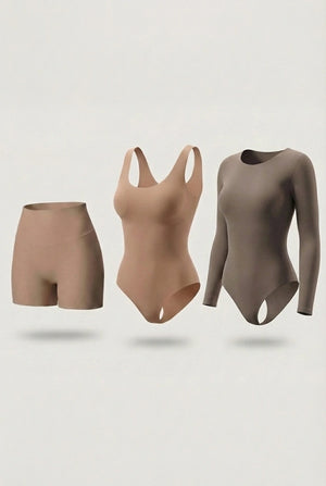 Trío Esencial Salome: Body Manga Larga + Short + Body Panty Invisible