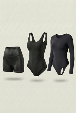 Trío Esencial Salome: Body Manga Larga + Short + Body Panty Invisible