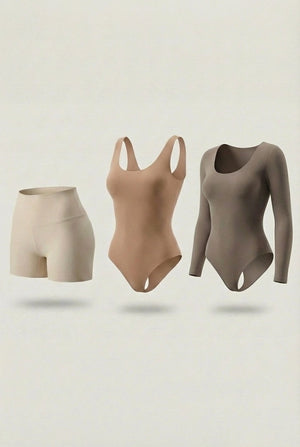 Trío Esencial Salome: Body Manga Larga + Short + Body Panty Invisible