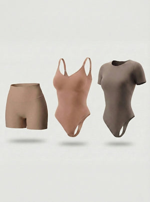 Kit de Navidad Salome | Body Manga Corta, Body Tiras Finas y Short Moldeador