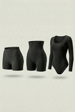 Trío Esencial Salome: 2 Shorts Moldeadores + 1 Body Manga Larga
