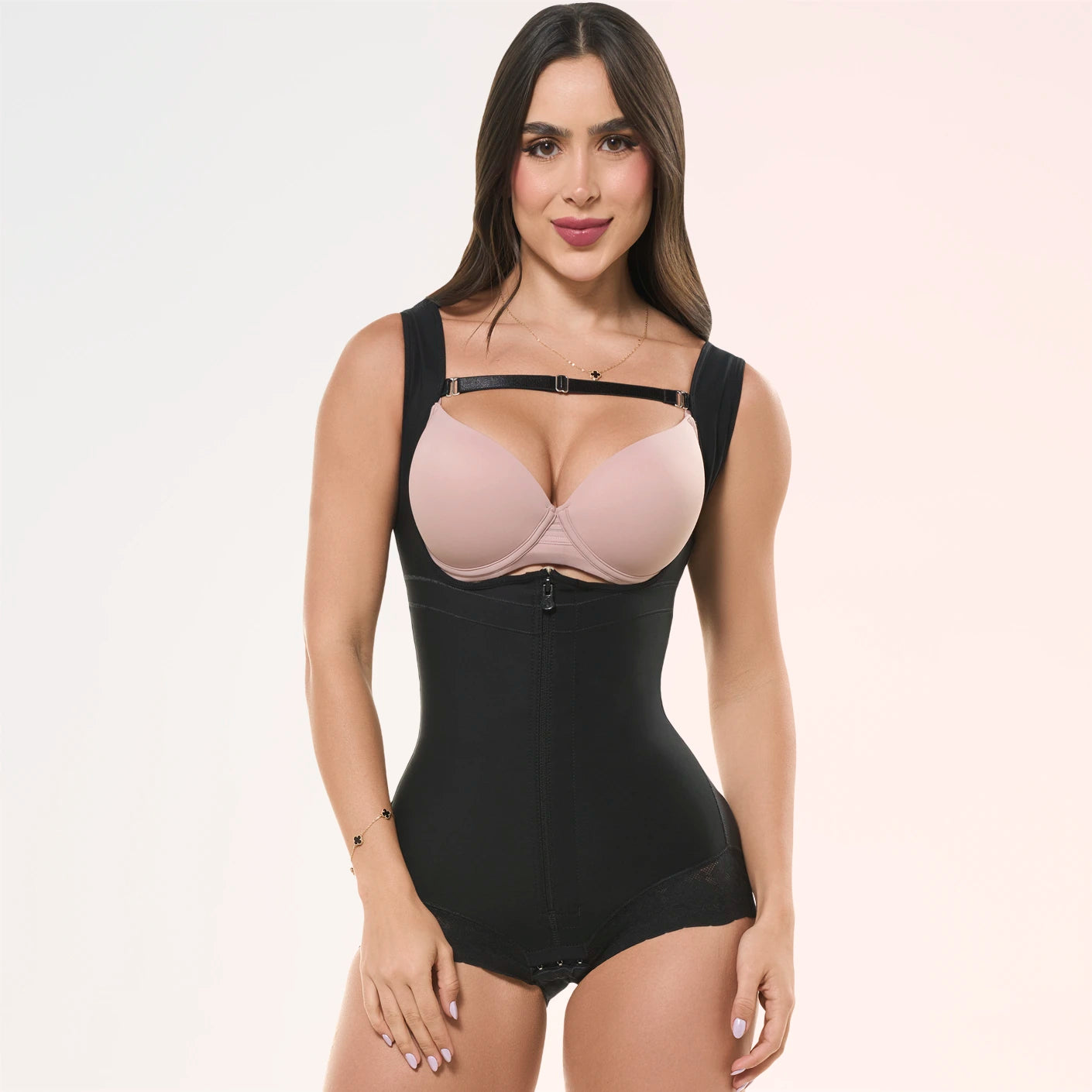 Body Faja Salome 411 | Alta Compresión | Manga Sisa y Cachetero | Encaje Siliconado