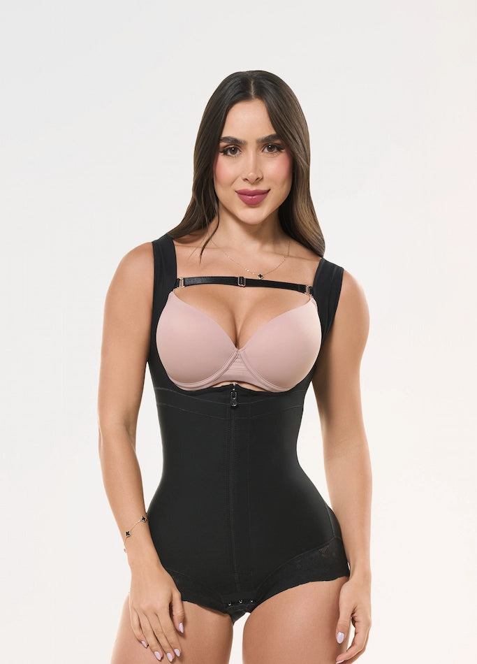Body Faja Salome 411 | Alta Compresión | Manga Sisa y Cachetero | Encaje Siliconado