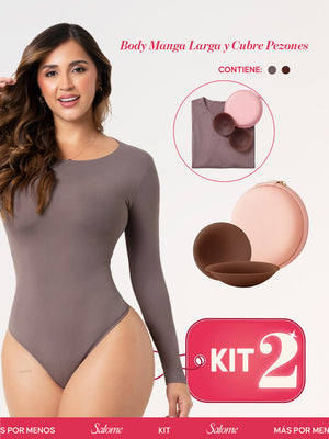Kit Cero Marcas Salome: Body Manga Larga TD03L5 + Cubre Pezones