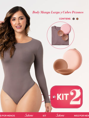 Kit Cero Marcas Salome: Body Manga Larga TD03L5 + Cubre Pezones