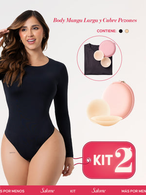 Kit Cero Marcas Salome: Body Manga Larga TD03L5 + Cubre Pezones
