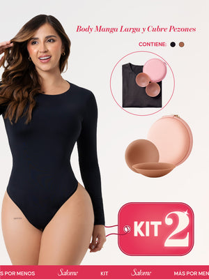 Kit Cero Marcas Salome: Body Manga Larga TD03L5 + Cubre Pezones