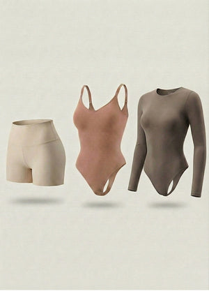 Kit de Navidad Salome | Body Manga Larga, Body Tiras Finas y Short Moldeador
