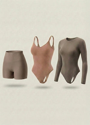 Kit de Navidad Salome | Body Manga Larga, Body Tiras Finas y Short Moldeador