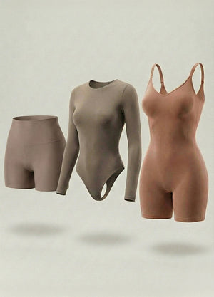 Kit de Navidad Salome | Body Manga Larga, Body a Media Pierna y Short Moldeador
