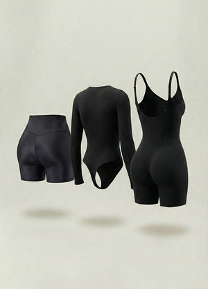 Kit de Navidad Salome | Body Manga Larga, Body a Media Pierna y Short Moldeador