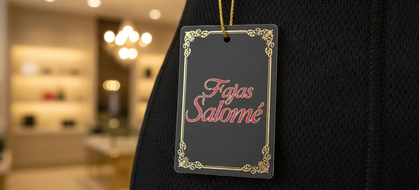 Etiqueta de autenticidad de Fajas Salome, símbolo de calidad y liderazgo en el mercado de fajas colombianas.