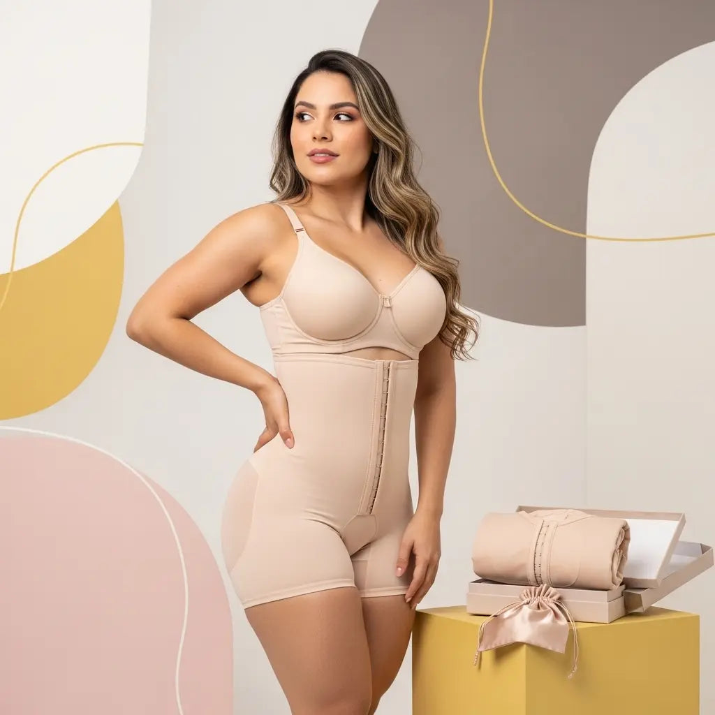 Faja Salome rodeada de símbolos de aprobación y popularidad, destacando su éxito en el mercado.
