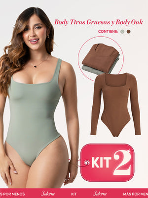 Kit Body Oak Manga Larga & Escote Cuadrado con Control Abdominal | Salome 5503 + 5002