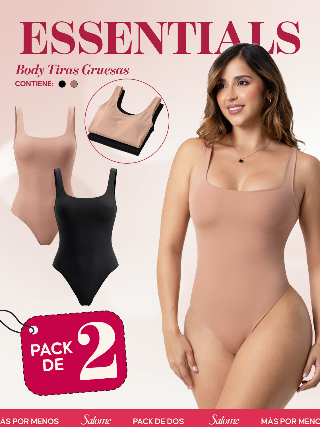 Paquete x2 Body Moldeador Escote Cuadrado con Refuerzo Abdominal | Salome 5002