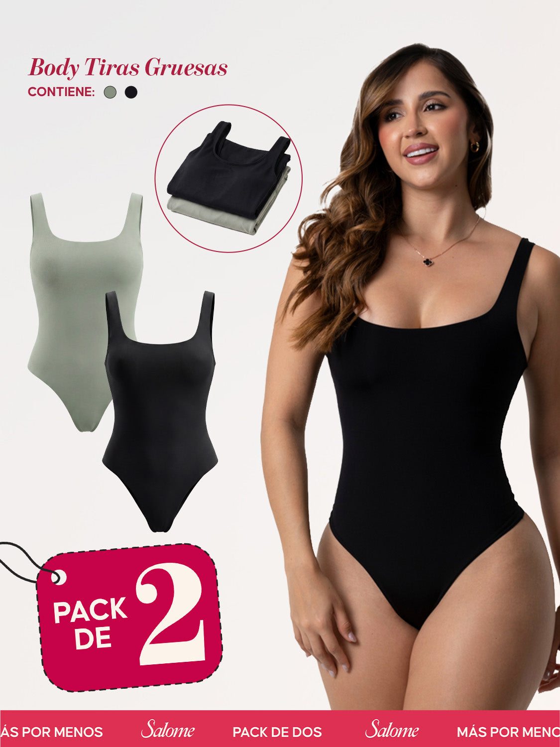 Paquete x2 Body Moldeador Escote Cuadrado con Refuerzo Abdominal | Salome 5002