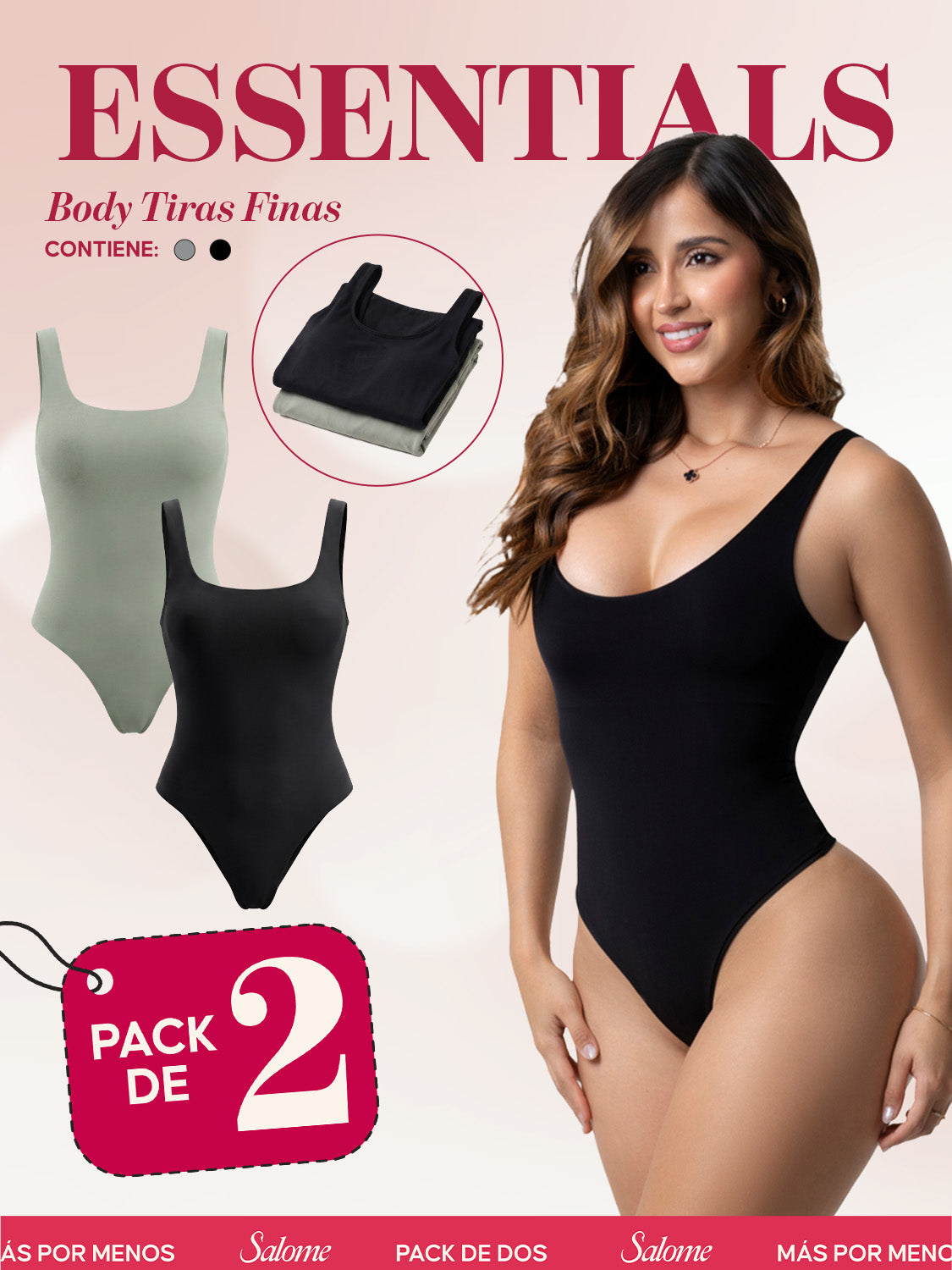 Paquete x2 Body Tiras gruesas y Escote Redondo Profundo | 2-Pack 5003