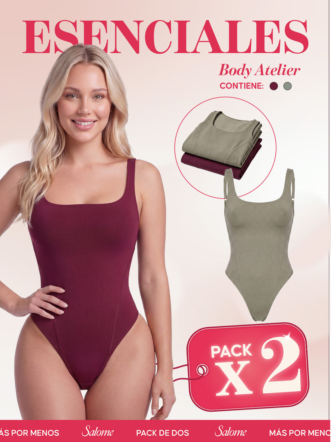 Paquete x2 Body Atelier Escote Cuadrado, Espalda profunda y Tiras Finas | 2-Pack Salome 5004