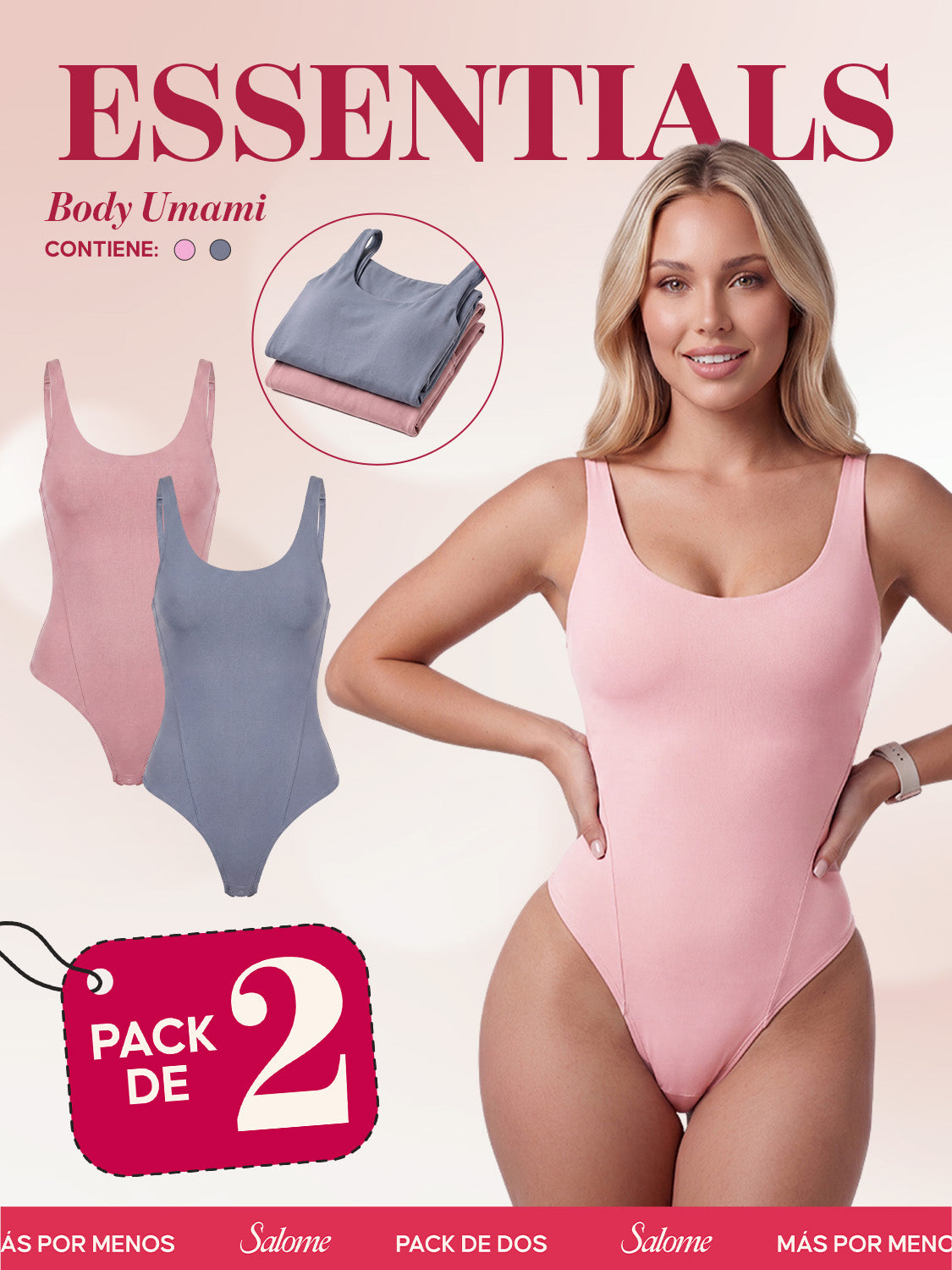 Paquete x2 Body Umami Escote Redondo, Tiras Finas y Tanga | 2-Pack Salome 5005