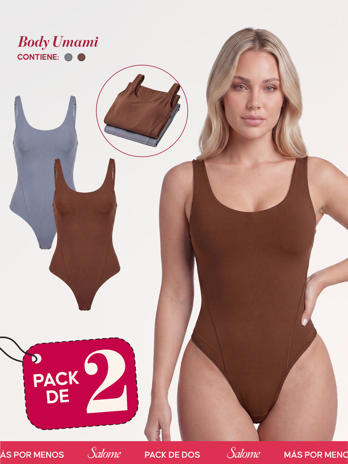 Paquete x2 Body Umami Escote Redondo, Tiras Finas y Tanga | 2-Pack Salome 5005