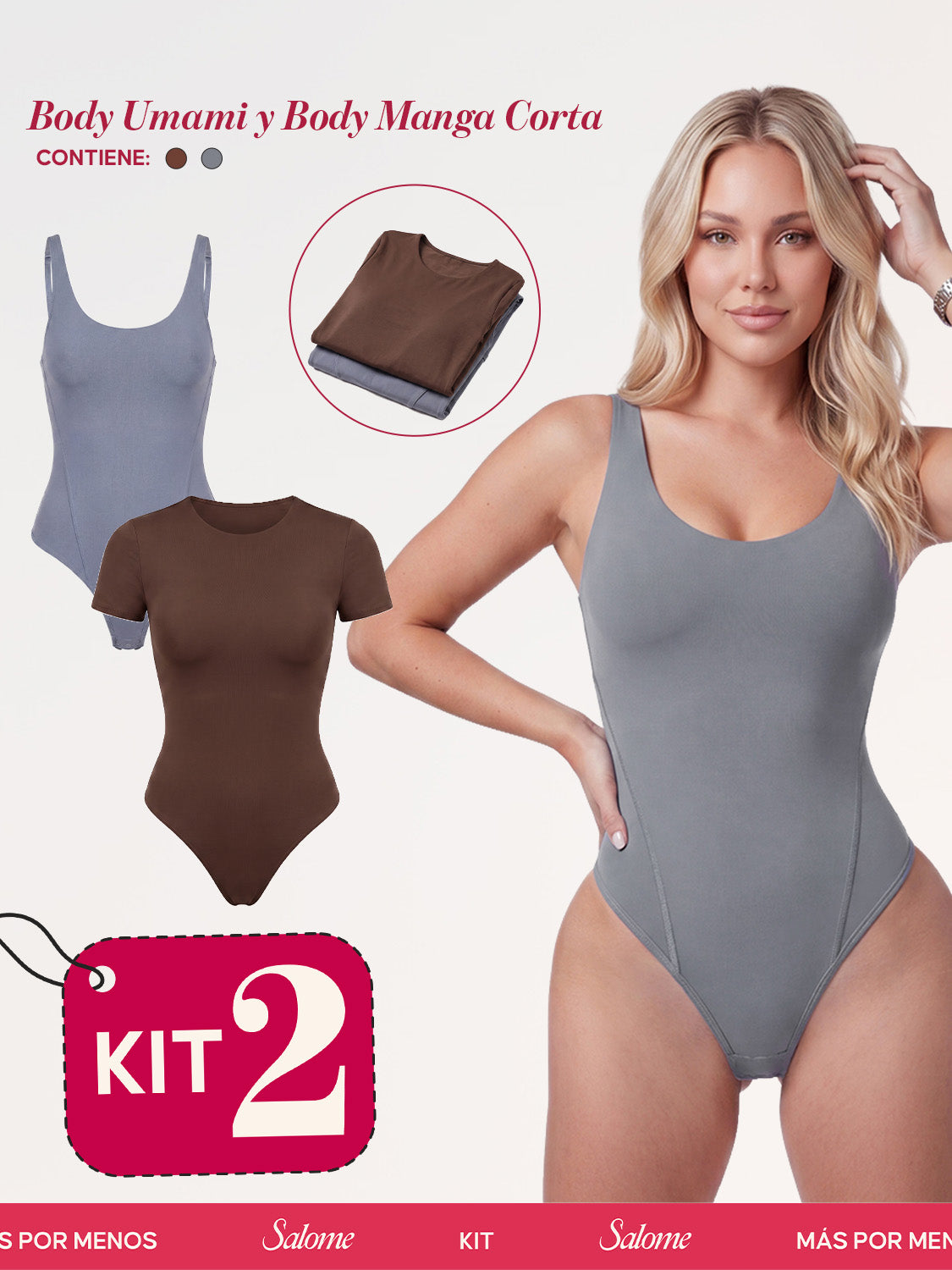 Kit Body Diario Tiras Finas & Manga Corta Sin Costuras | Salome 5005 + 5007 | 01L5
