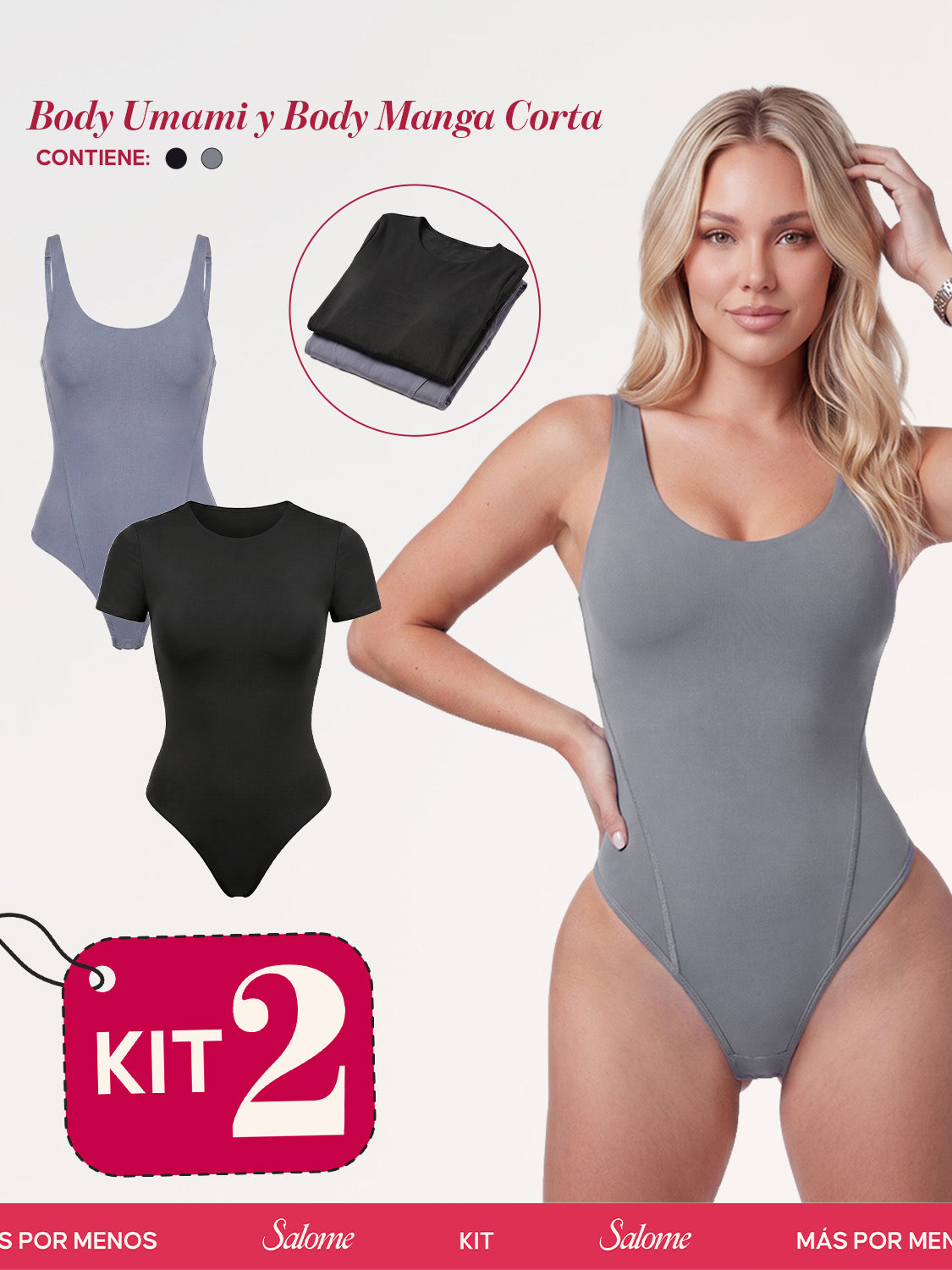 Kit Body Diario Tiras Finas & Manga Corta Sin Costuras | Salome 5005 + 5007 | 01L5