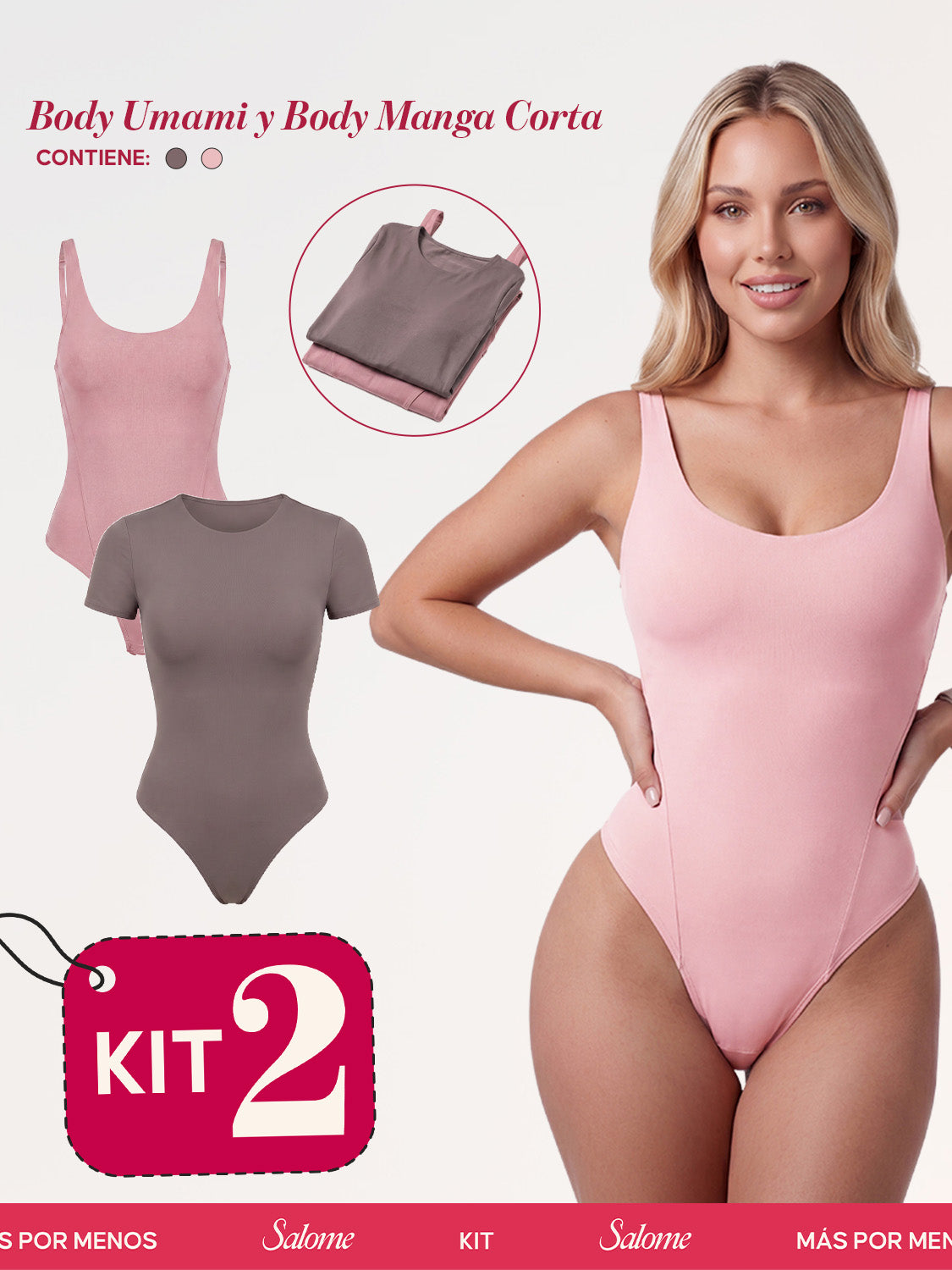 Kit Body Diario Tiras Finas & Manga Corta Sin Costuras | Salome 5005 + 5007 | 01L5