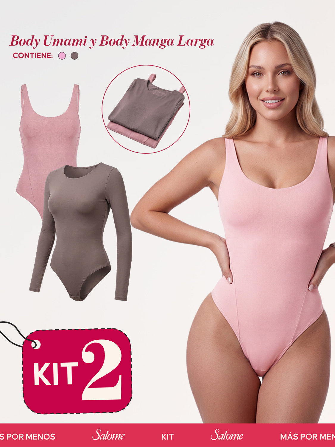 Kit Body Diario Umami Tiras Finas & Manga Larga Microfibra | Salome 5005 + 5008 | 03L5