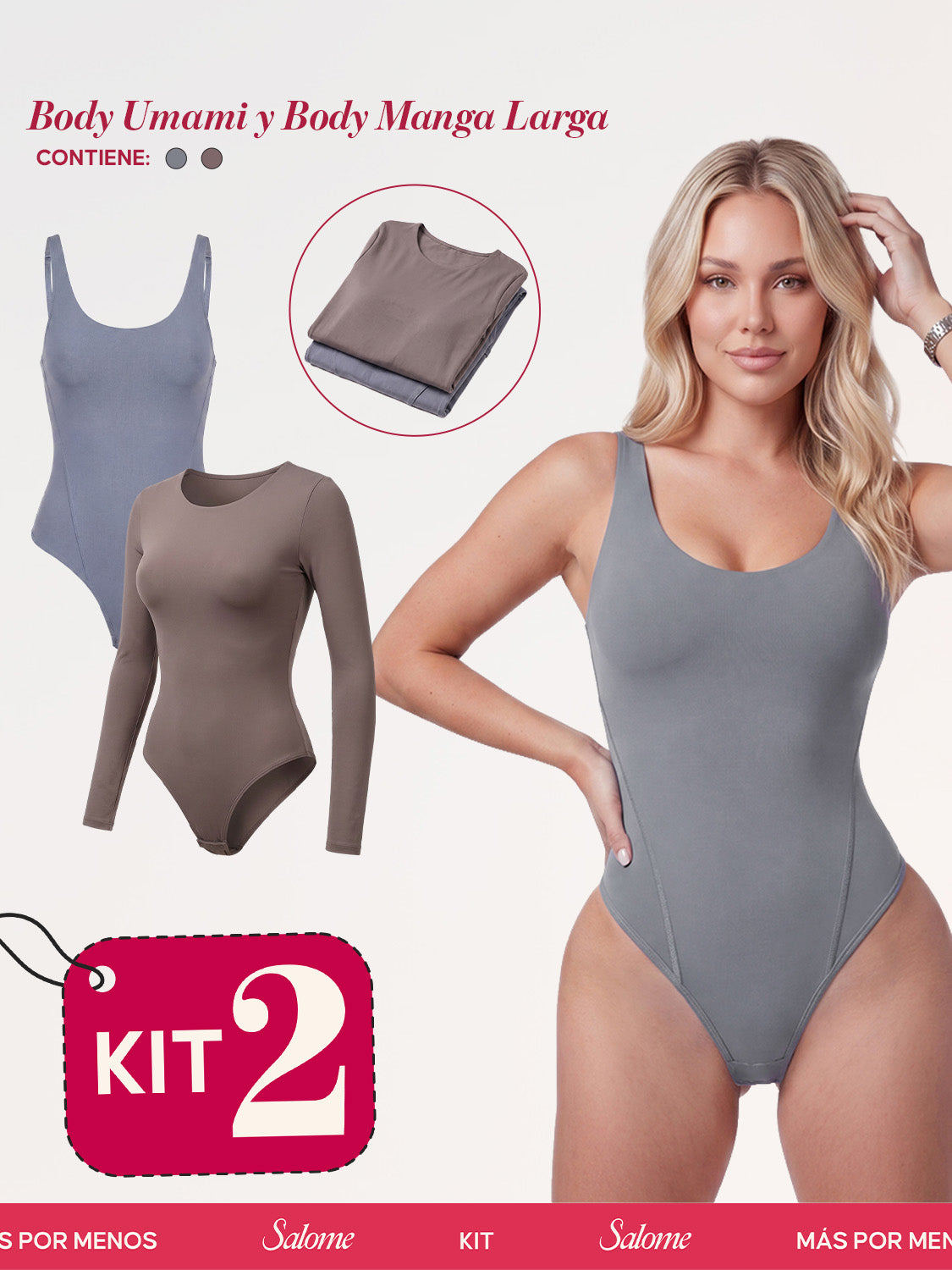 Kit Body Diario Umami Tiras Finas & Manga Larga Microfibra | Salome 5005 + 5008 | 03L5