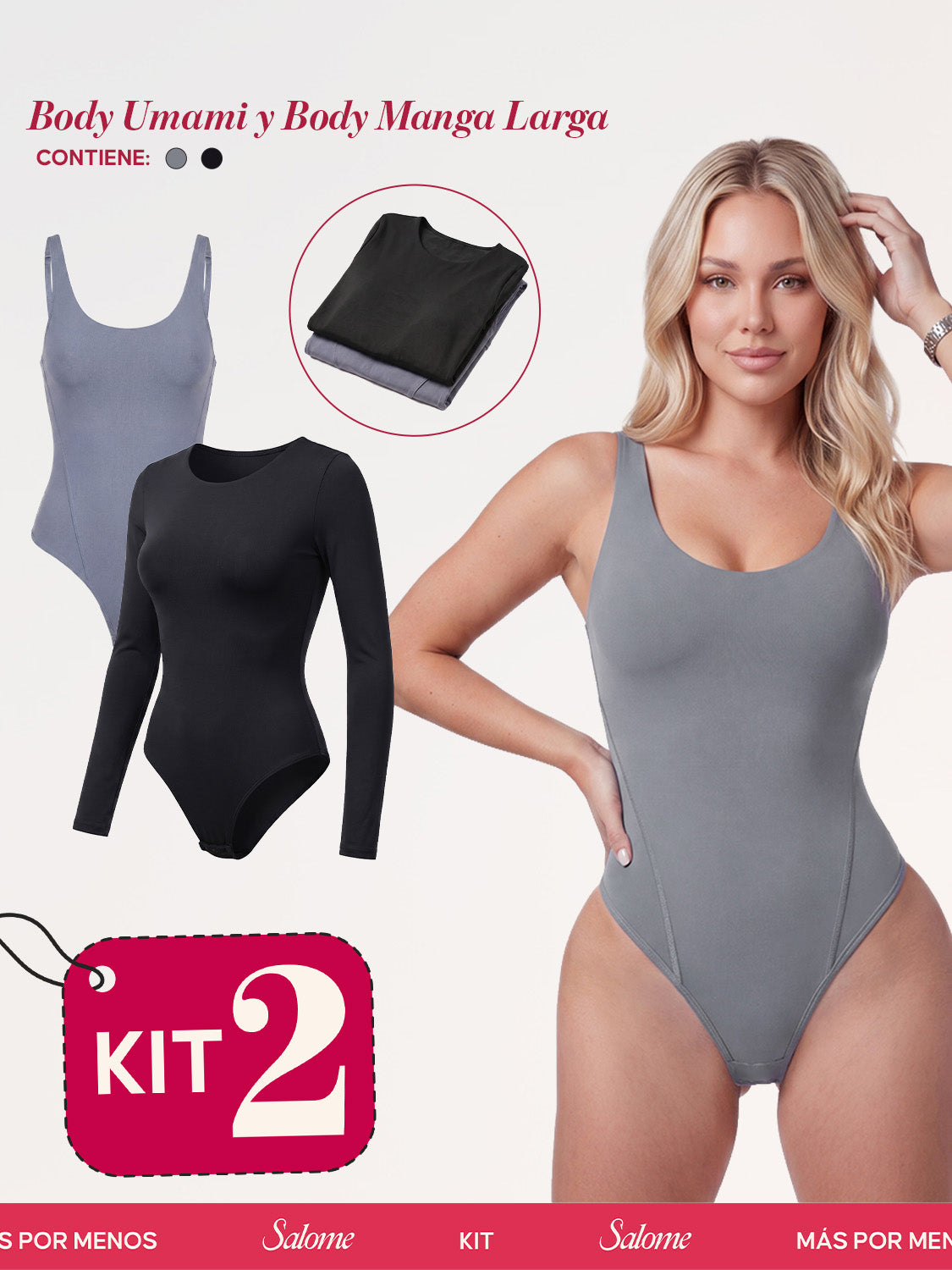 Kit Body Diario Umami Tiras Finas & Manga Larga Microfibra | Salome 5005 + 5008 | 03L5