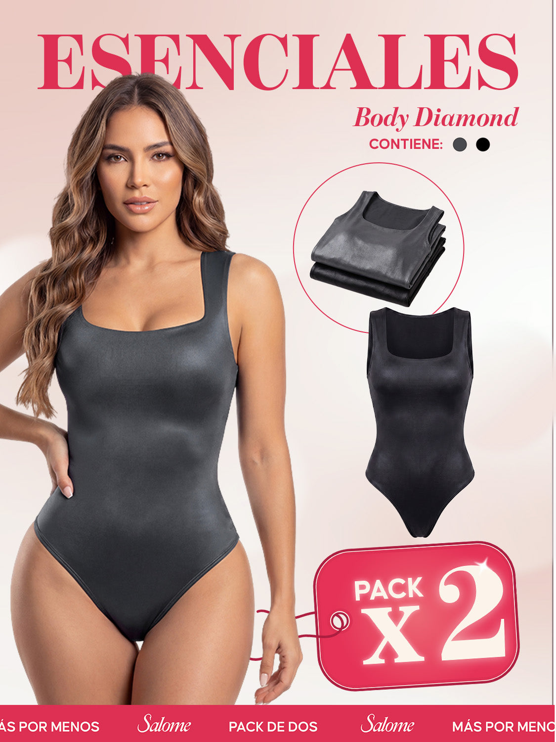 Paquete x2 Body Diamond Escote Cuadrado, Tiras Anchas y Tanga | 2-Pack Salome 5006