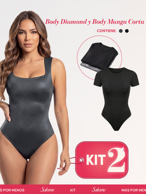 Kit Body Diario Diamond Escote Cuadrado & Manga Corta Sin Costuras | Salome 5006 + 5007 | 01L5