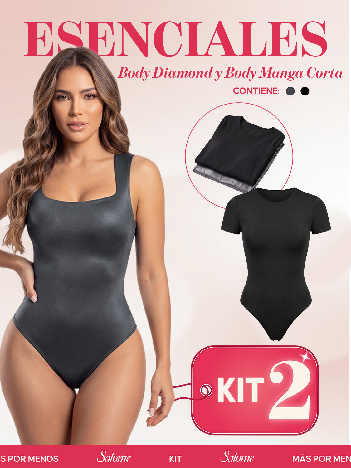 Kit Body Diario Diamond Escote Cuadrado & Manga Corta Sin Costuras | Salome 5006 + 5007 | 01L5