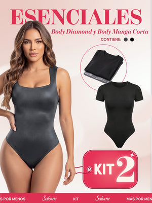 Kit Body Diario Diamond Escote Cuadrado & Manga Corta Sin Costuras | Salome 5006 + 5007 | 01L5