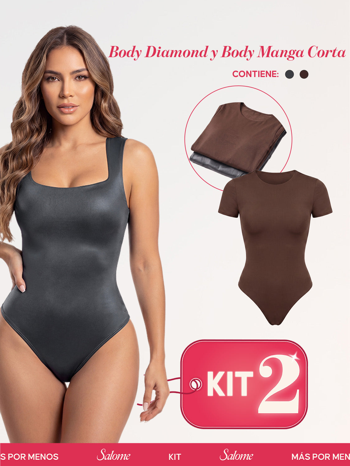 Kit Body Diario Diamond Escote Cuadrado & Manga Corta Sin Costuras | Salome 5006 + 5007 | 01L5