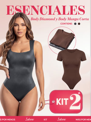Kit Body Diario Diamond Escote Cuadrado & Manga Corta Sin Costuras | Salome 5006 + 5007 | 01L5