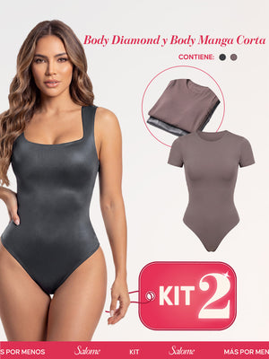 Kit Body Diario Diamond Escote Cuadrado & Manga Corta Sin Costuras | Salome 5006 + 5007 | 01L5